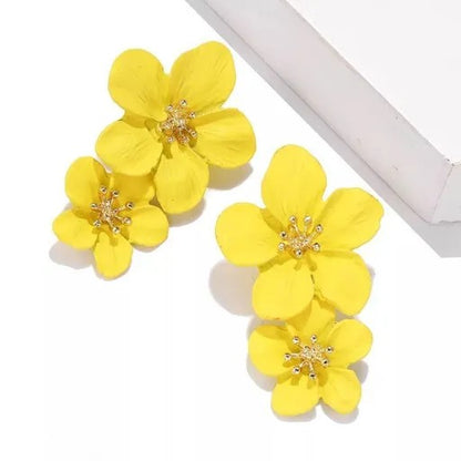 Yellow Double Flower Earrings