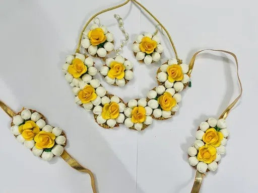 Yellow Flower Haldi Jewellery Set for Bride