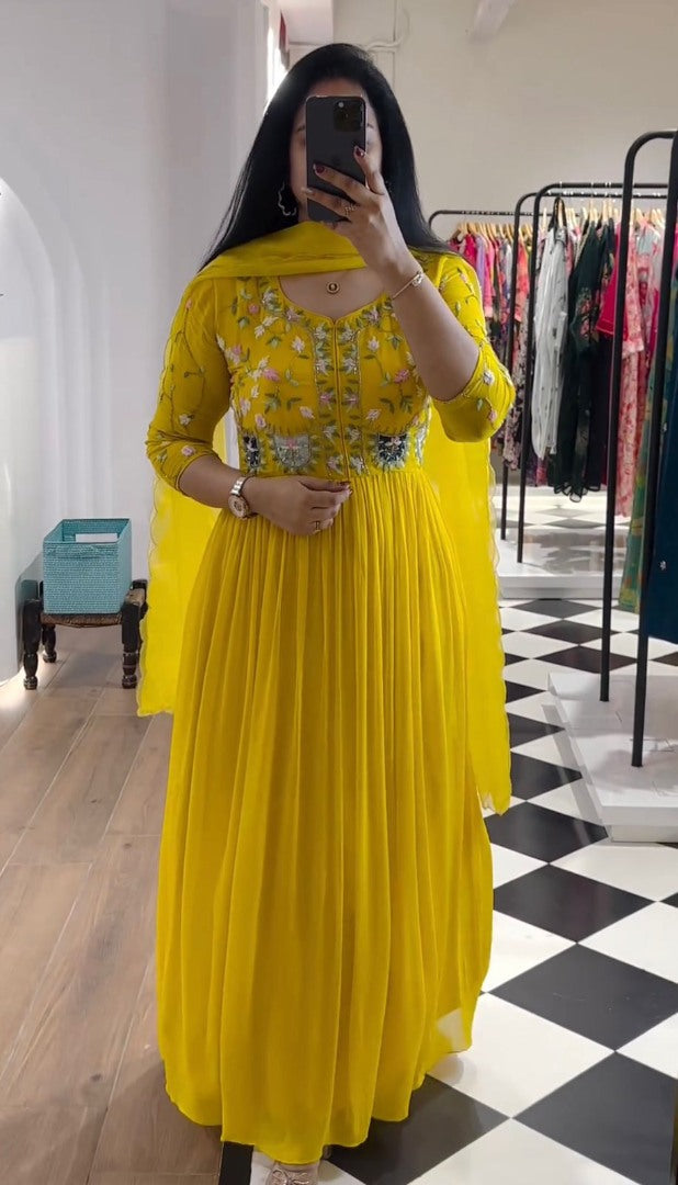 Yellow georgette anarkali suit