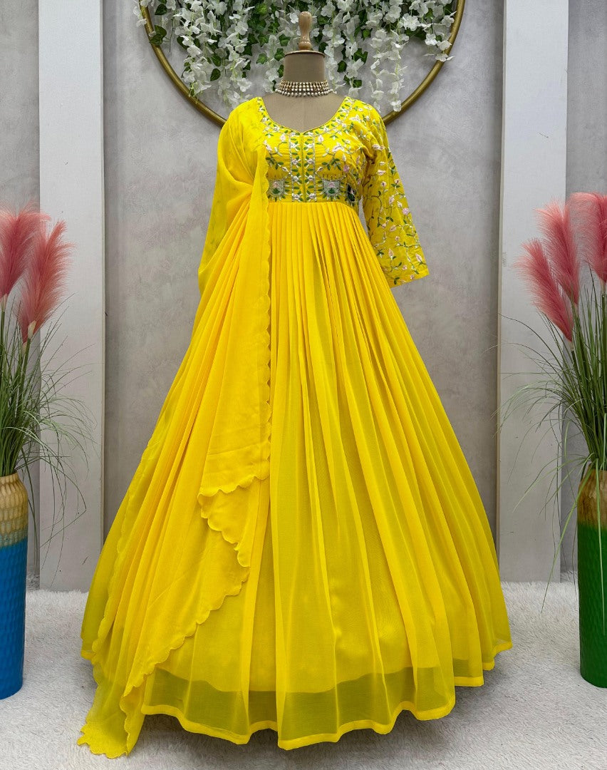 Yellow georgette anarkali suit