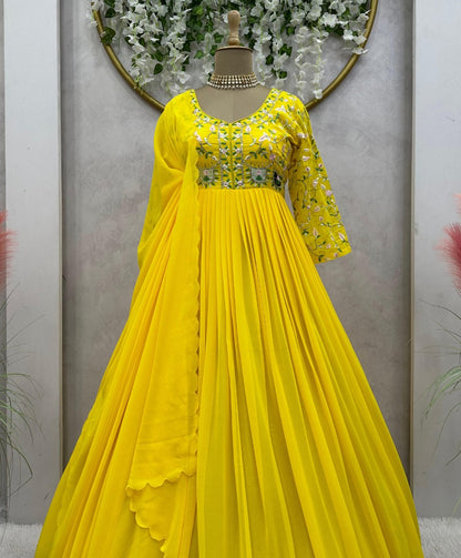 Yellow georgette anarkali suit