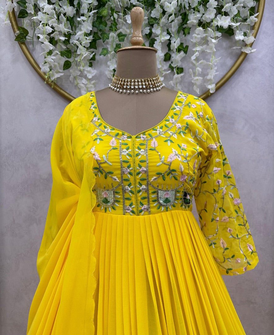 Yellow georgette anarkali suit