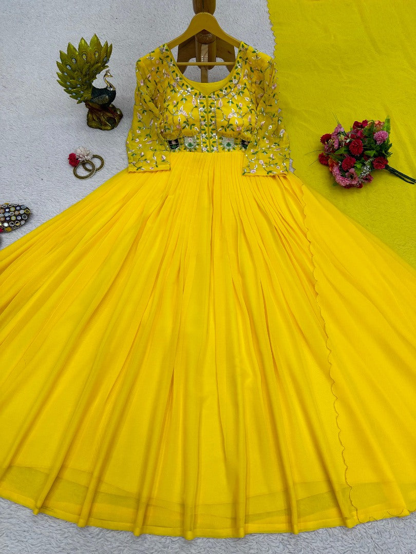 Yellow georgette anarkali suit