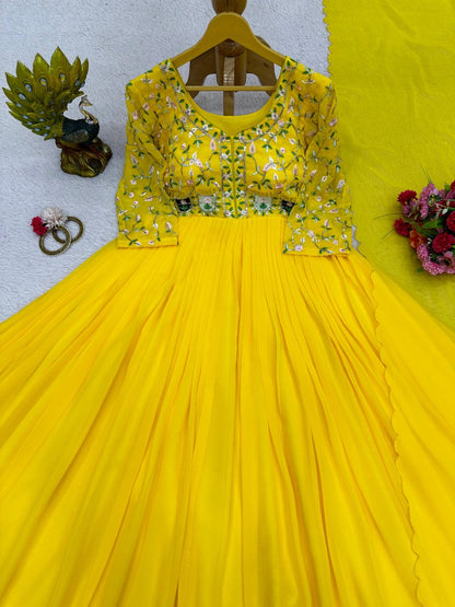 Yellow georgette anarkali suit