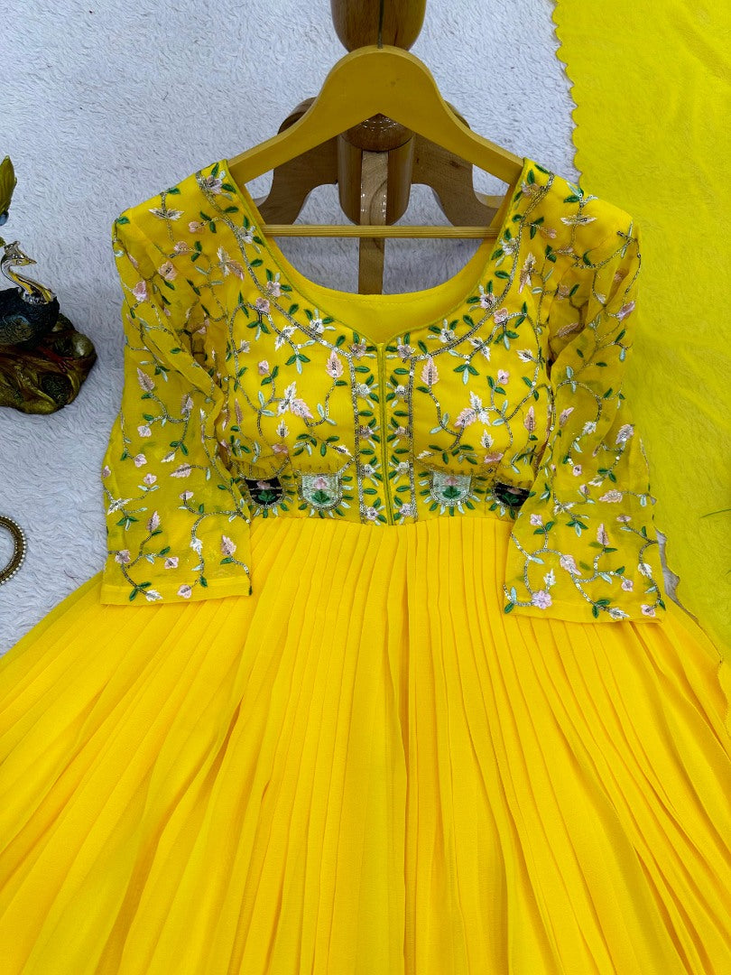 Yellow georgette anarkali suit