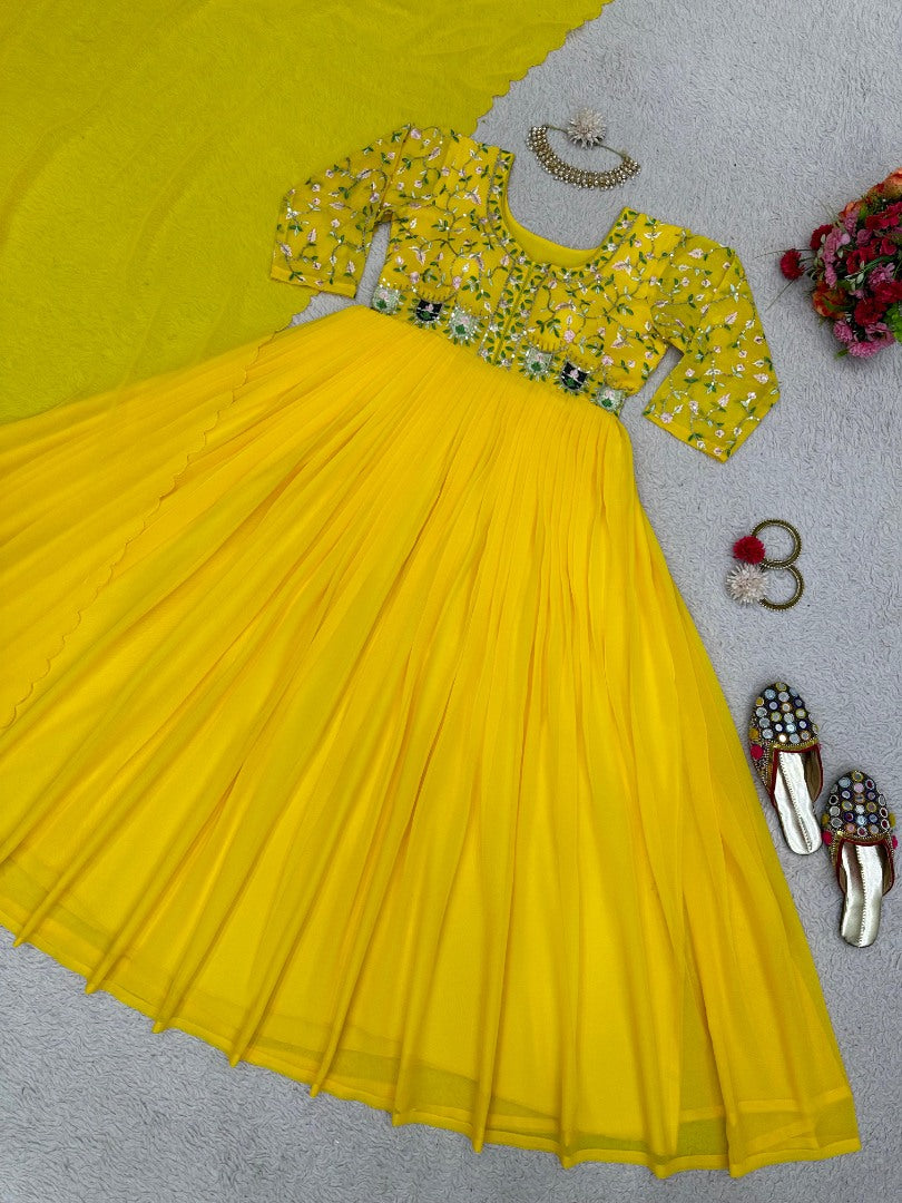 Yellow georgette anarkali suit