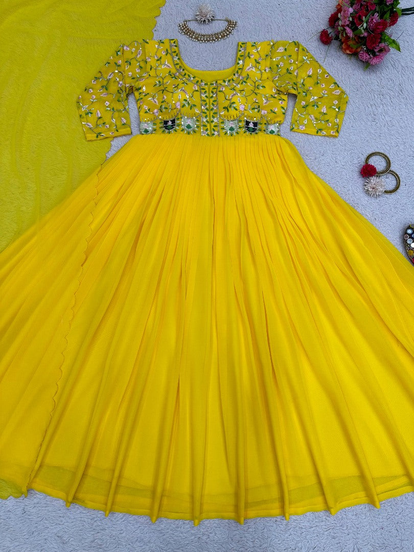 Yellow georgette anarkali suit