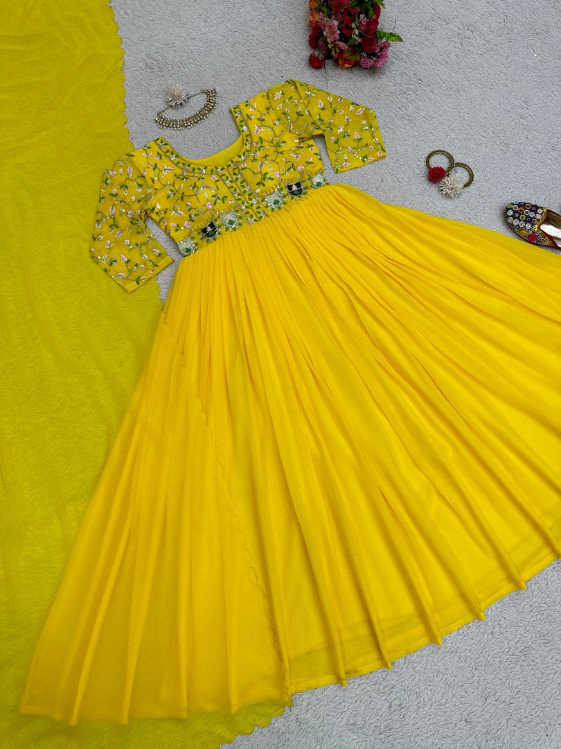 Yellow georgette anarkali suit