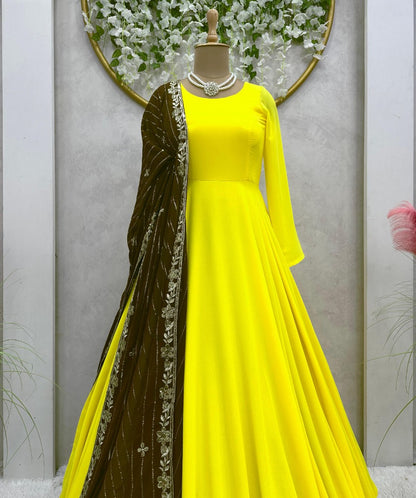 Yellow georgette long anarkali suit