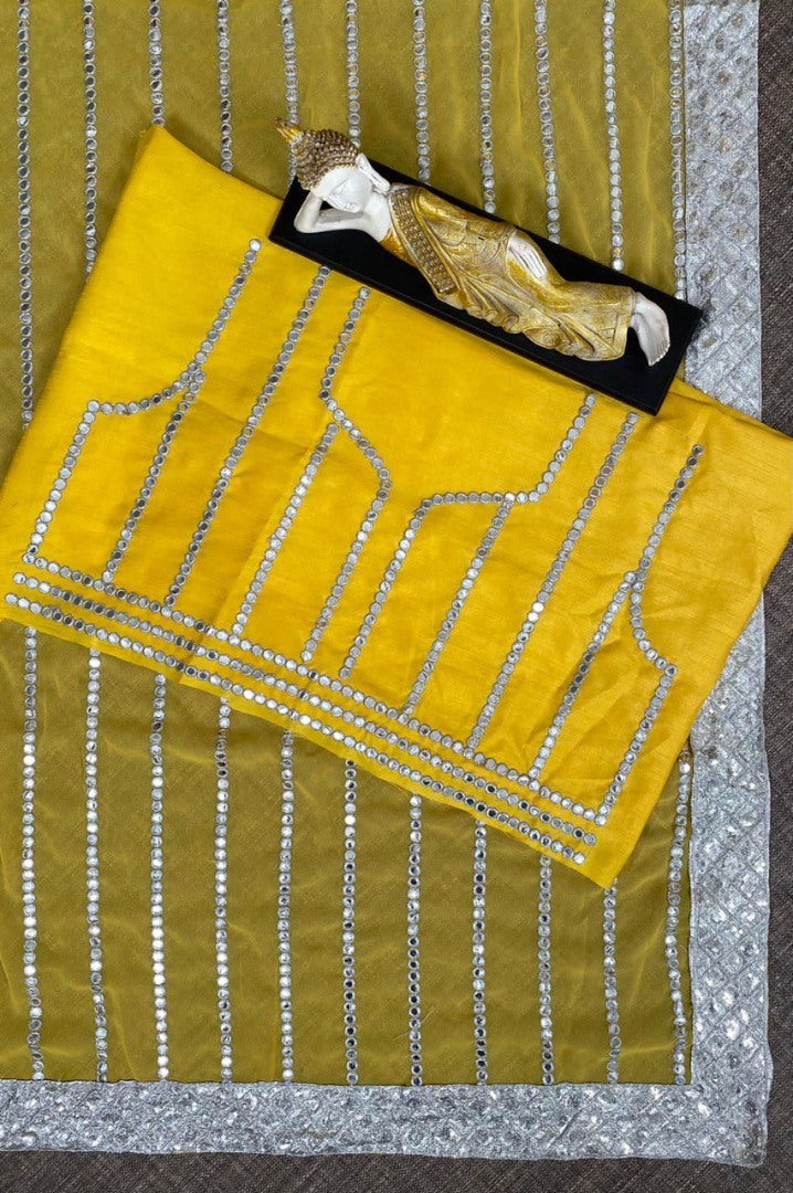 Yellow georgette paper embroidered festival wear saree