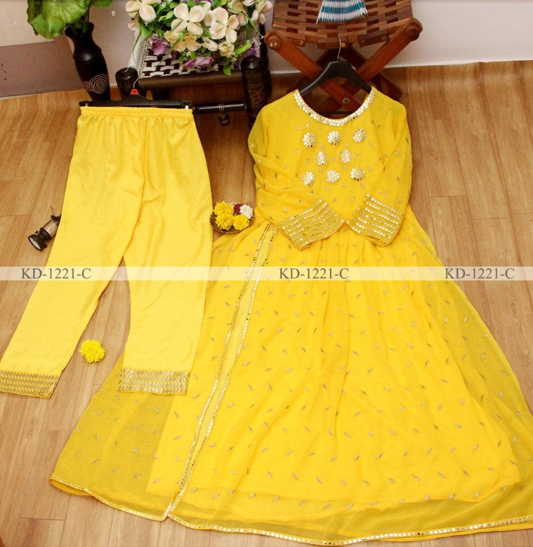 Yellow georgette paper mirror salwar suit