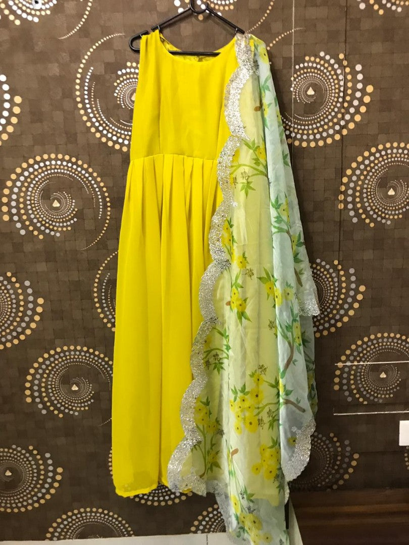 yellow georgette partywear anarkali suit