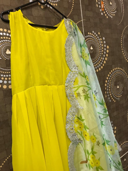 yellow georgette partywear anarkali suit