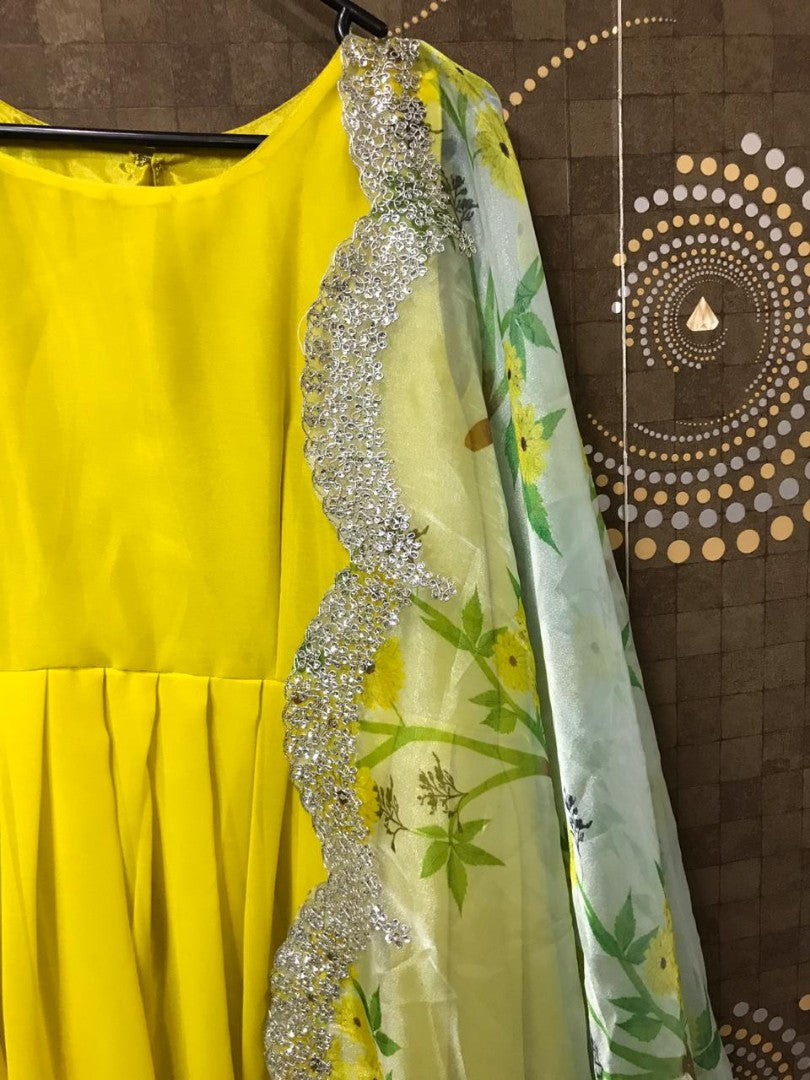 yellow georgette partywear anarkali suit