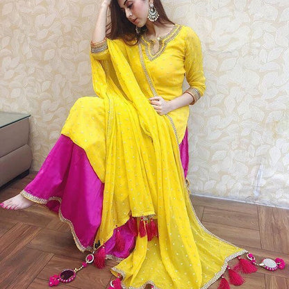 yellow georgette plazzo suit