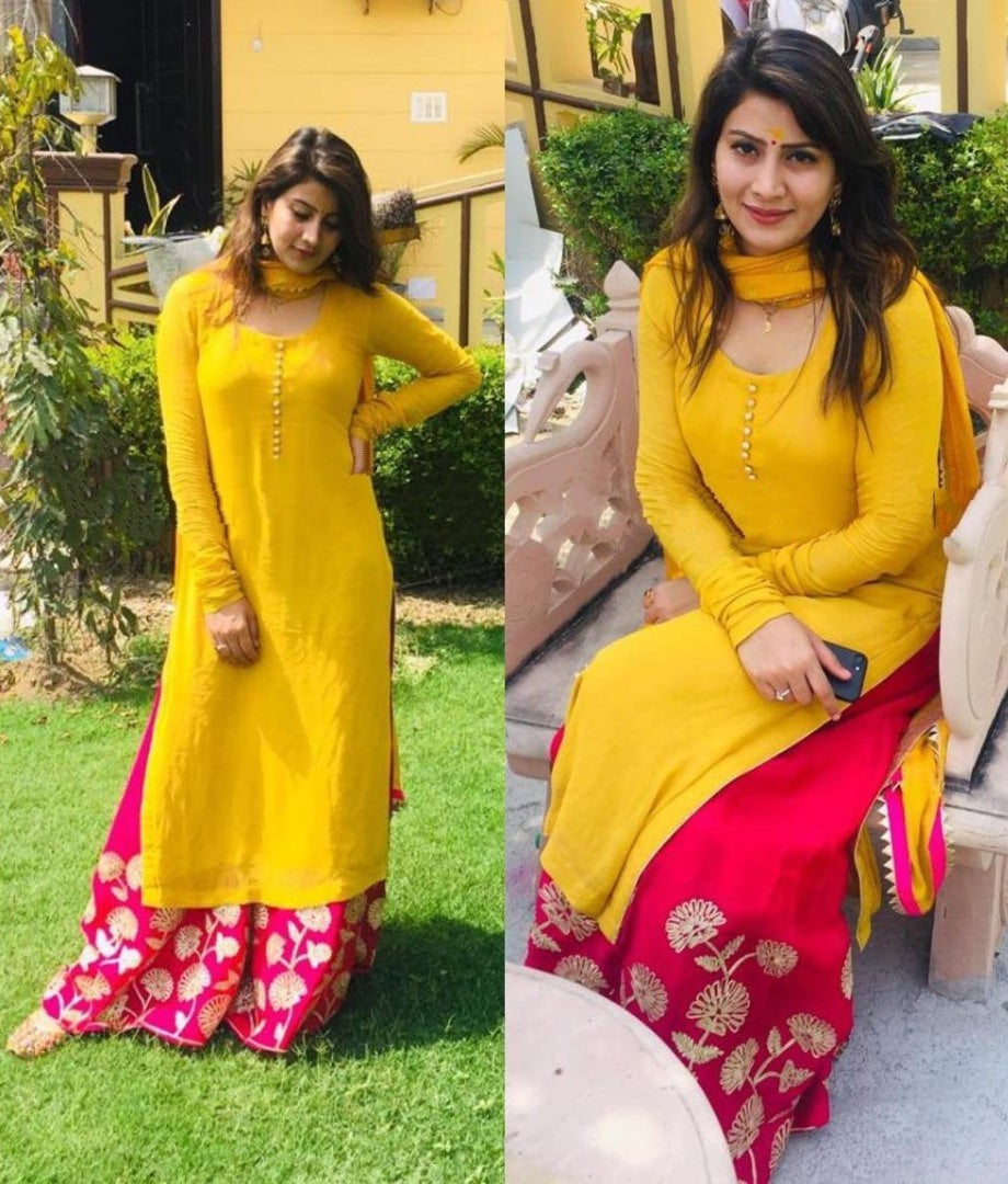 Yellow georgette plazzo suit