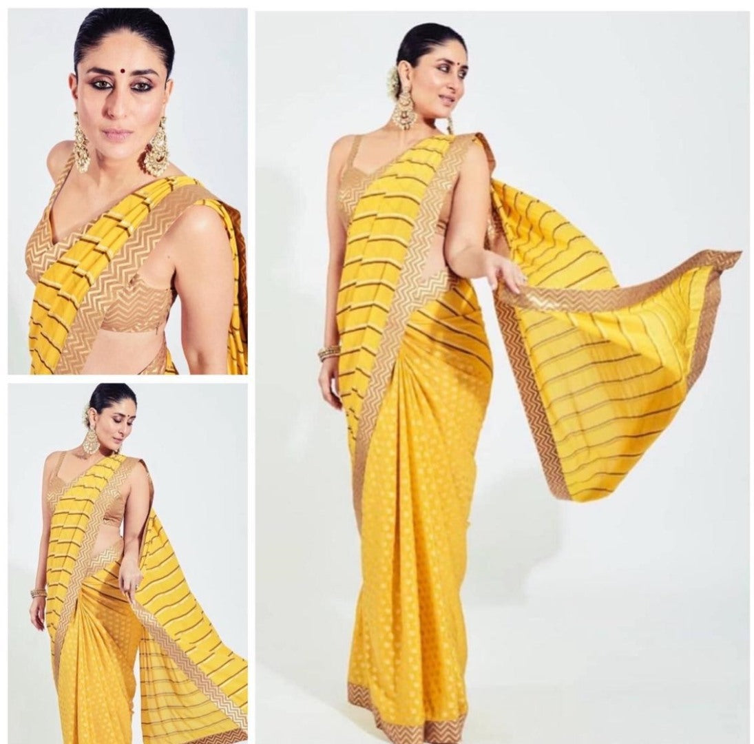 Yellow georgette printed bollywood saree