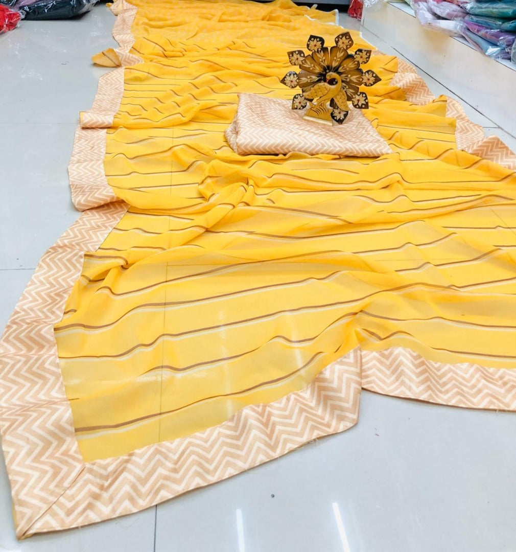 Yellow georgette printed bollywood saree