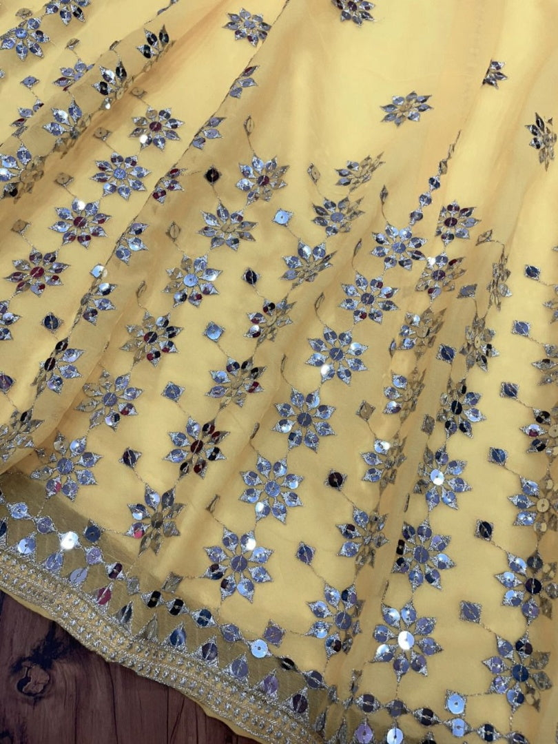 Yellow georgette sequence embroidered gown