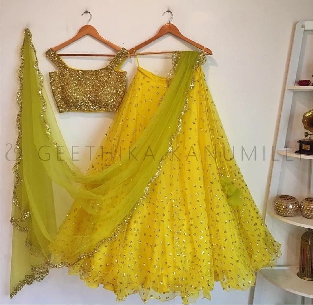 yellow Georgette sequence embroidered lehenga