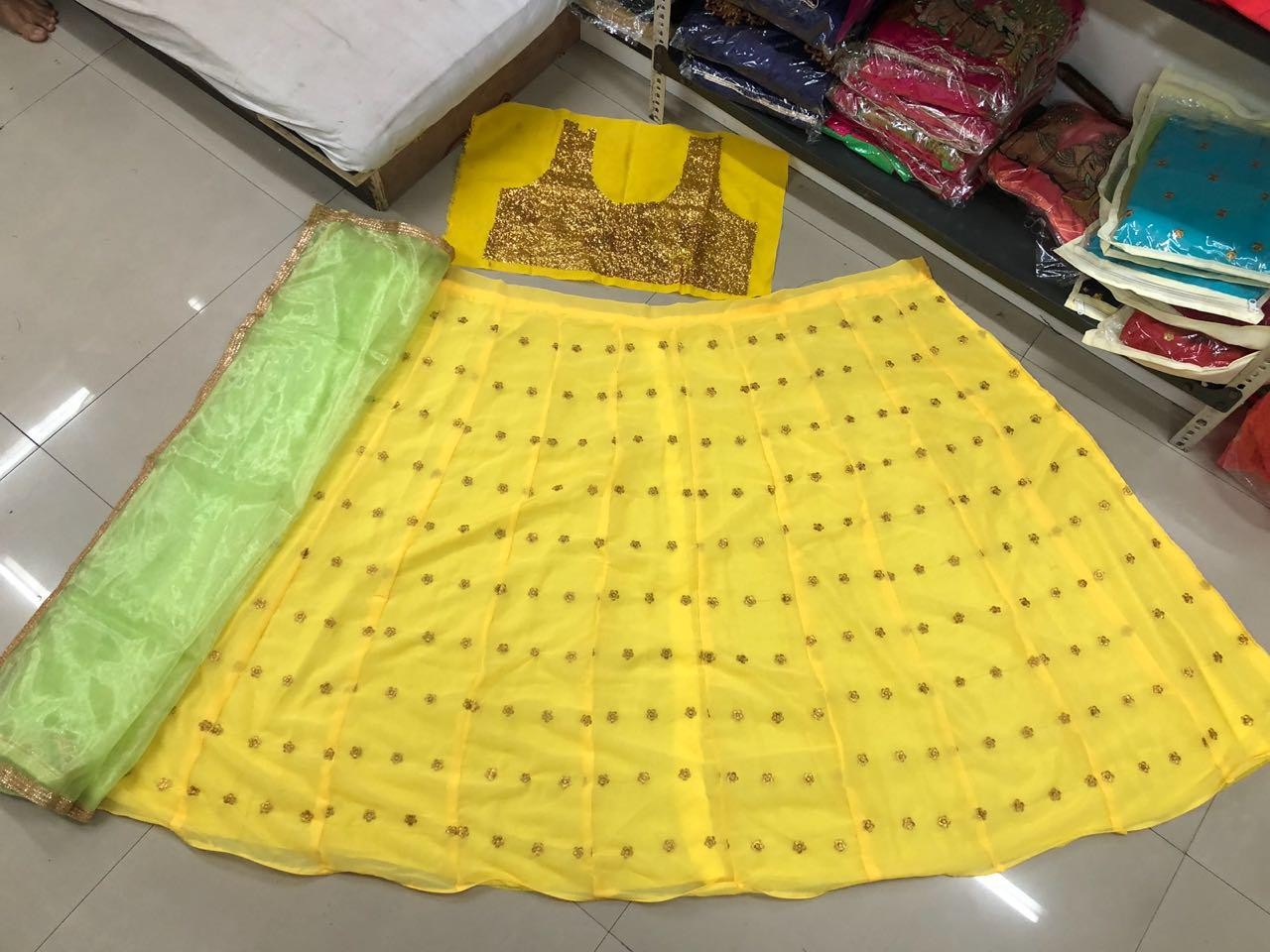 yellow Georgette sequence embroidered lehenga