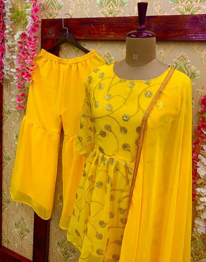 Yellow georgette sequence work sharara salwar suit