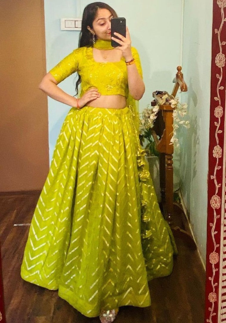 Yellow georgette sequence worked lehenga choli