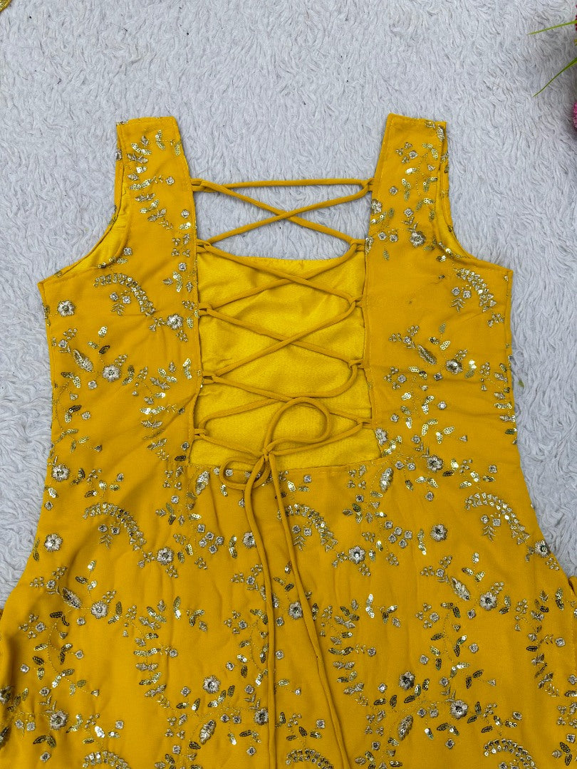 Yellow georgette sharara suit for ceremony