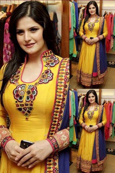 Yellow georgette thread embroidered anarkali suit