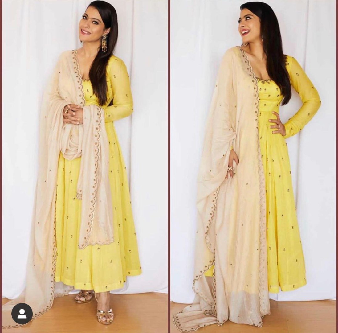 Yellow georgette thread worked beautiful anarkali suit