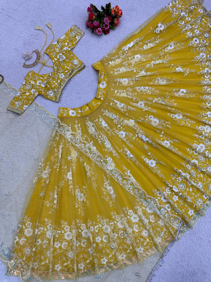 Yellow heavy work designer ceremonial lehenga choli