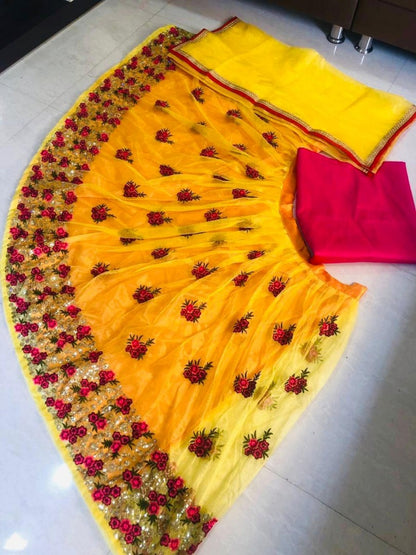 yellow net heavy embroidered wedding lehenga
