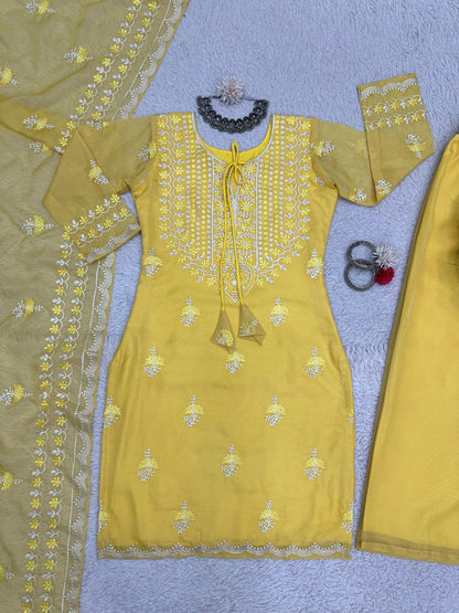 Yellow organza plazzo suit for summer