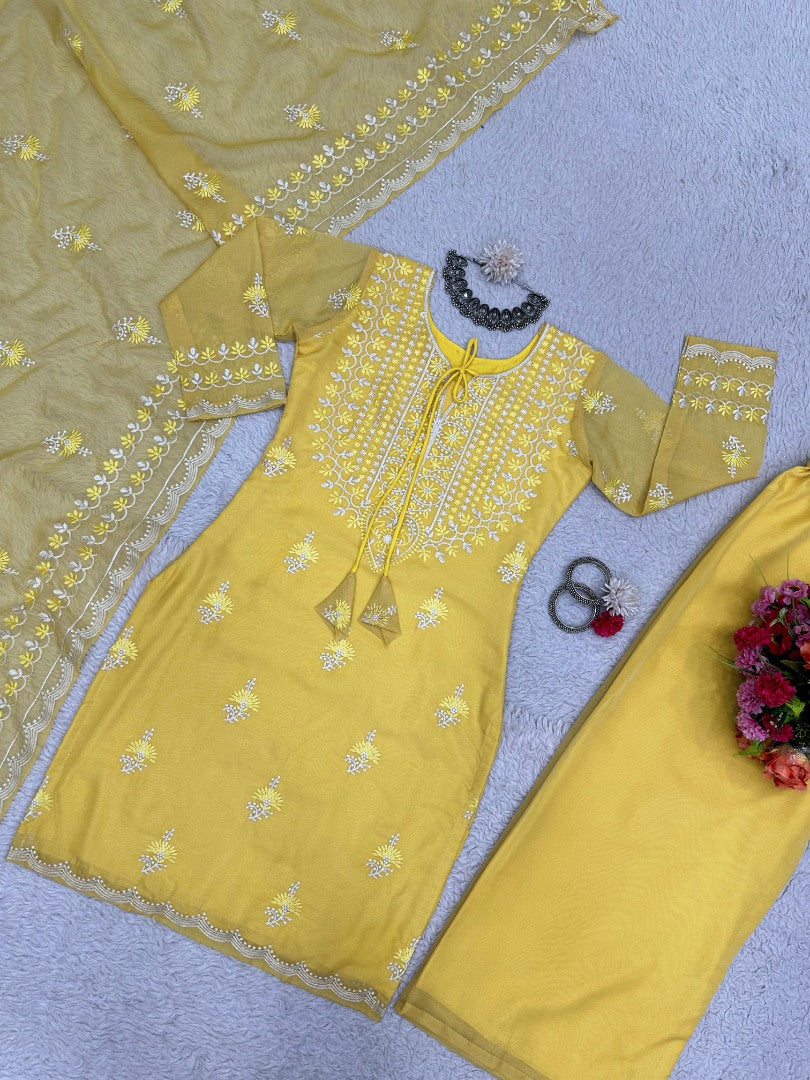 Yellow organza plazzo suit for summer