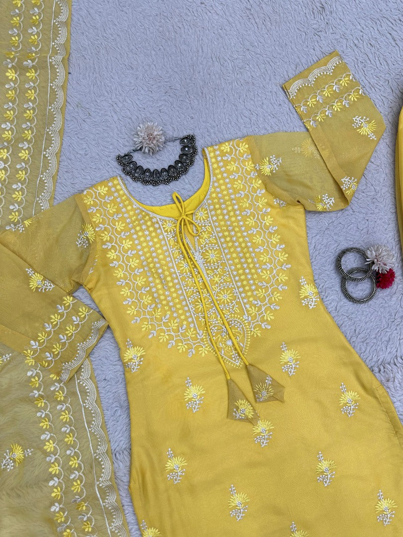 Yellow organza plazzo suit for summer