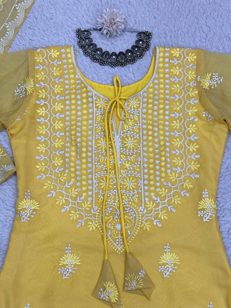 Yellow organza plazzo suit for summer