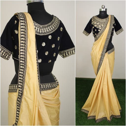 Yellow sana silk designer embroidered saree