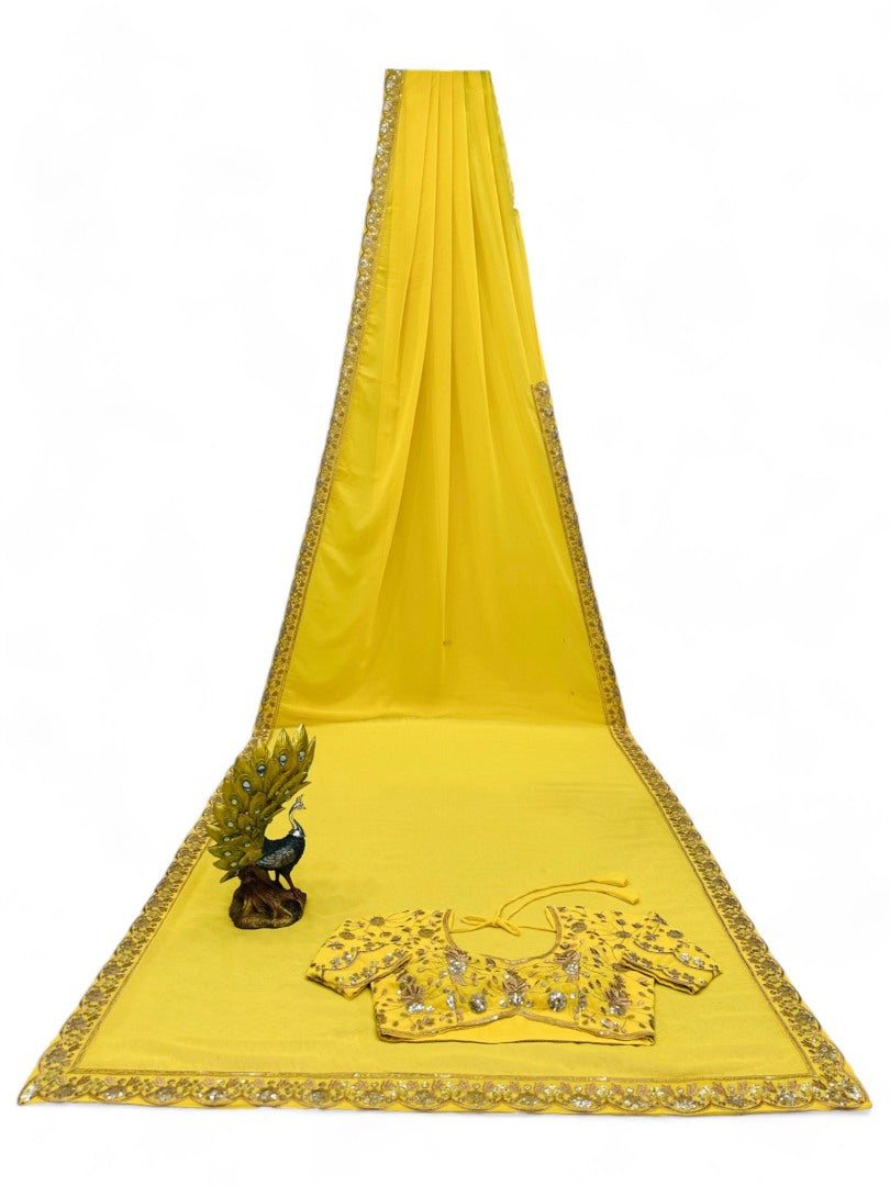 Yellow stylish ceremonial georgette saree