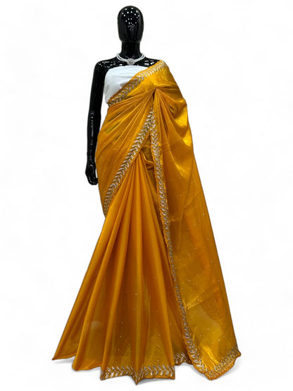 Yellow stylish fancy party wear saree