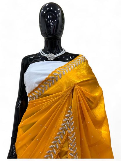 Yellow stylish fancy party wear saree