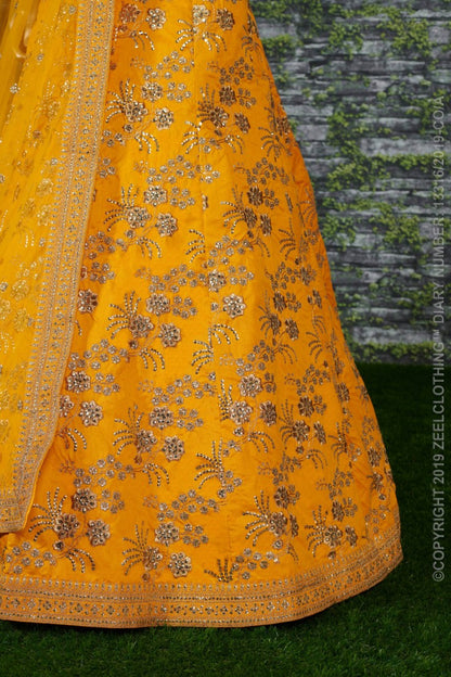Yellow thai silk heavy zari and sequence worked designer bridal lehenga choli