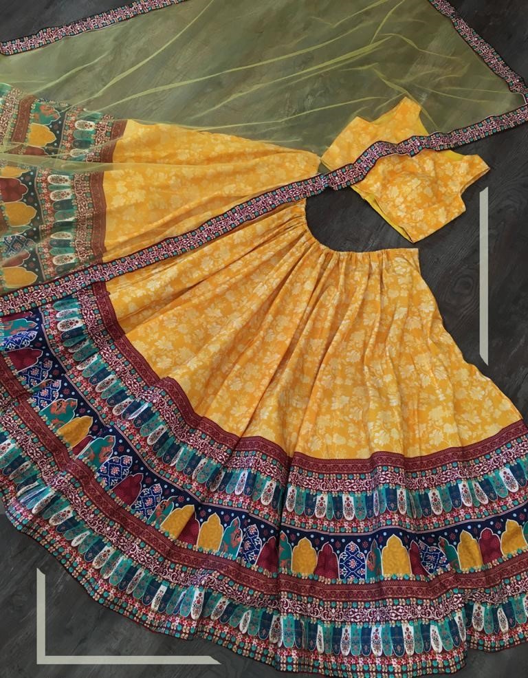 Yellow vaishali silk digital printed ceremonial lehenga choli
