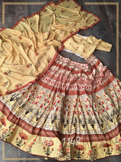 Yellow vaishali silk digital printed lehenga choli