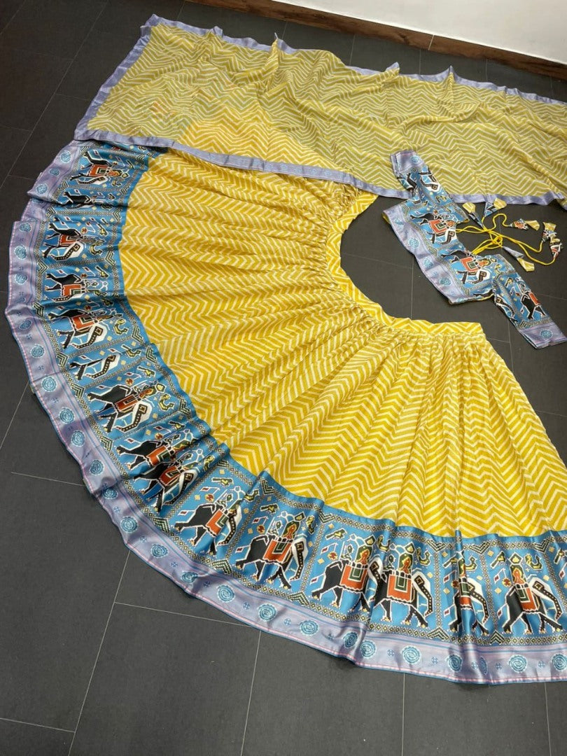 Yellow zig zag printed festival wear lehenga choli