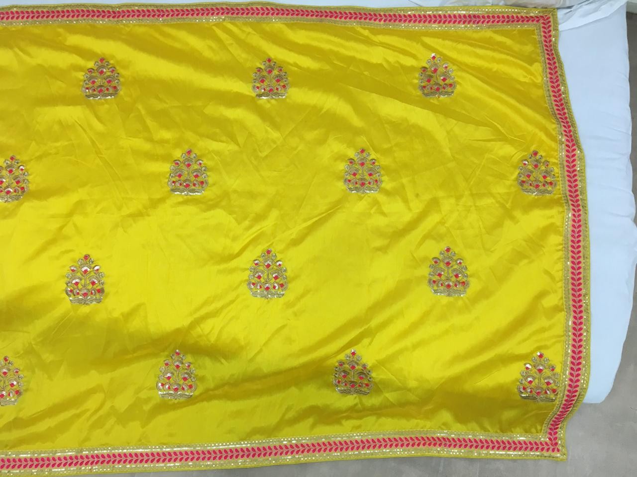 yellow zoya silk embroidered festival saree