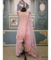 Baby pink georgette thread embroidered patiala salwar suit