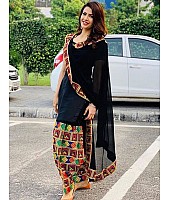 Black cotton bandhani printed patiala salwar suit