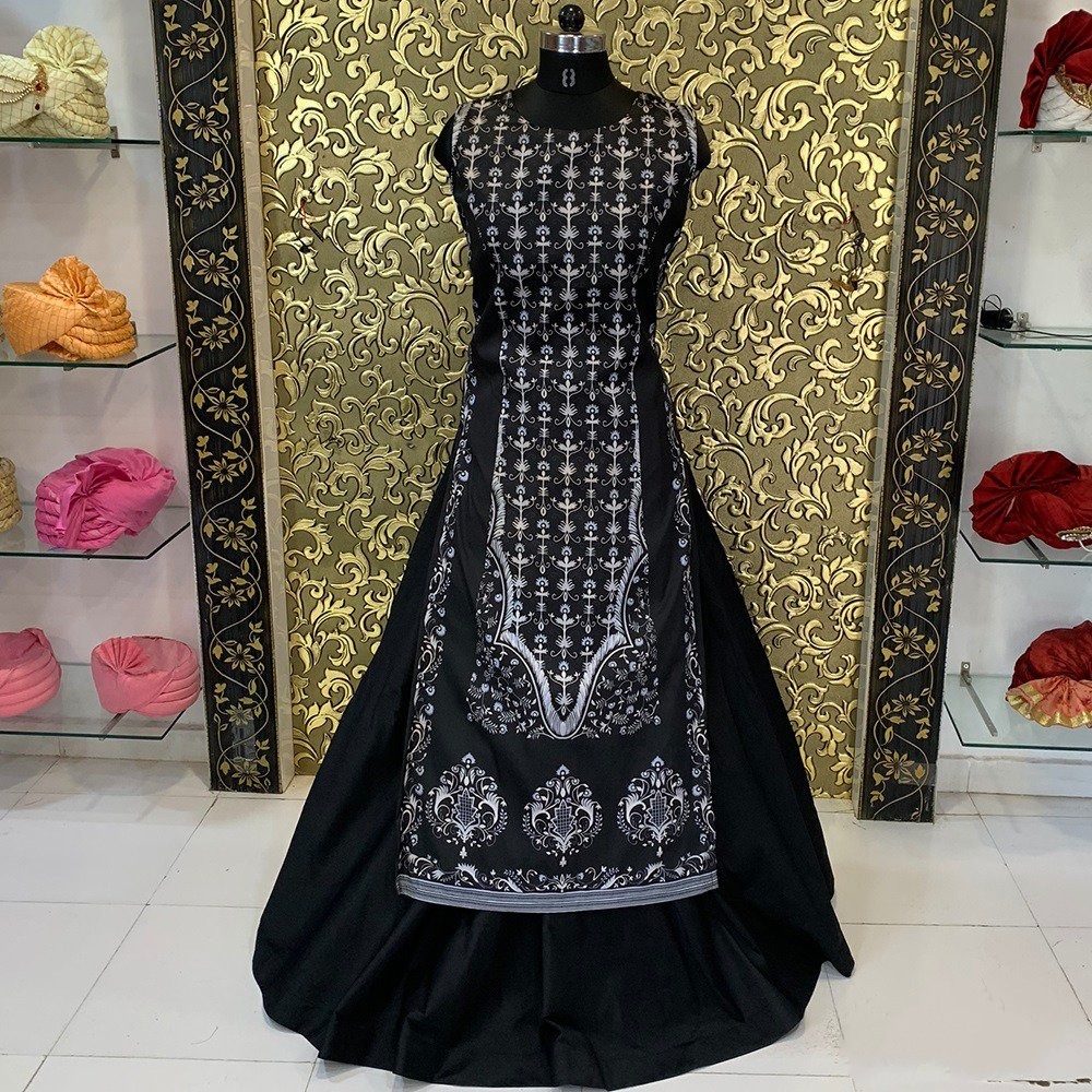 Black tapeta silk heavy digital printed indowestern lehenga suit