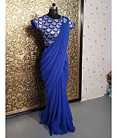 Blue georgette plain partywear saree