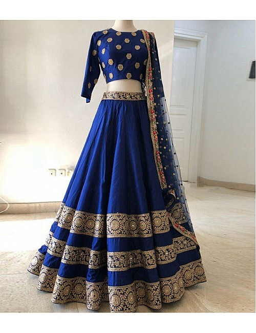 Blue tapeta silk embroidered wedding lehenga